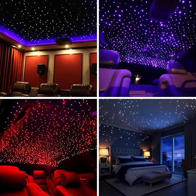 Small Size 16W RGBW APP Music Activated Fiber Optic Lights, 500pcs*0.03in(9.8ft/3m) Optical Fiber Star Ceiling Light Kit for Car Headliner Star/Home