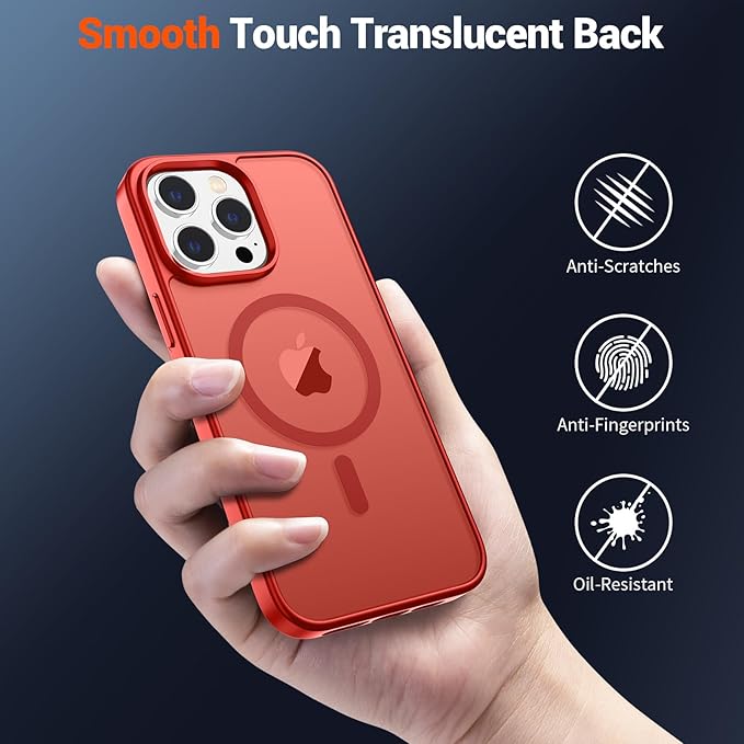 SUPFINE Magnetic for iPhone 13 Pro Max Case (Compatible with MagSafe) (Military Grade Drop Protection) Slim Translucent Matte Shockproof with Anti-Fingerprint Phone Case,Red