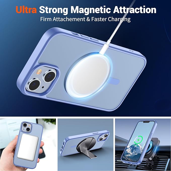 SUPFINE Magnetic for iPhone 15 Plus Case & iPhone 14 Plus Case(Compatible with MagSafe)(Military Grade Drop Protection) Slim Translucent Shockproof Phone Case, Blue Purple