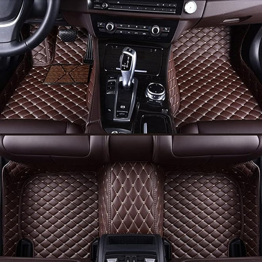 Custom Making Car Floor Mats Protection Pads for 99% Sedan/Coupe/Hatchback/SUV/Pickup Men Women Car Floor Mats Coverage Pads Anti-Slip Leather Floor Lining (Dark Brown)