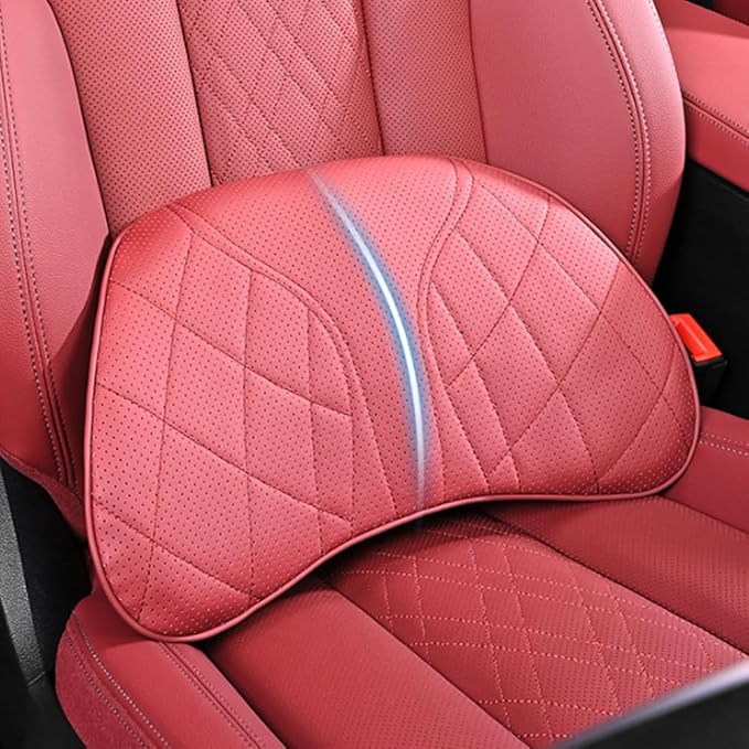 for Chevy Silverado 2007 2008 2009 2010 2011 2012 2013 Leather Car Seat Headrest Lumbar Cushion, Lumbar Support Pillow for Car,for Driving Traveling Relieving Neck Fatigue,1-D Red