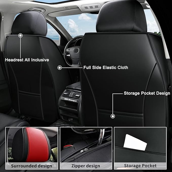 AOMSAZTO Car Seat Covers,2 Front Seats Custom Fit for Nissan Murano 2011-2025 2026,Leather Car Seat Cover Seat Cushion Protector,Airbag Compatible Waterproof Black&Red