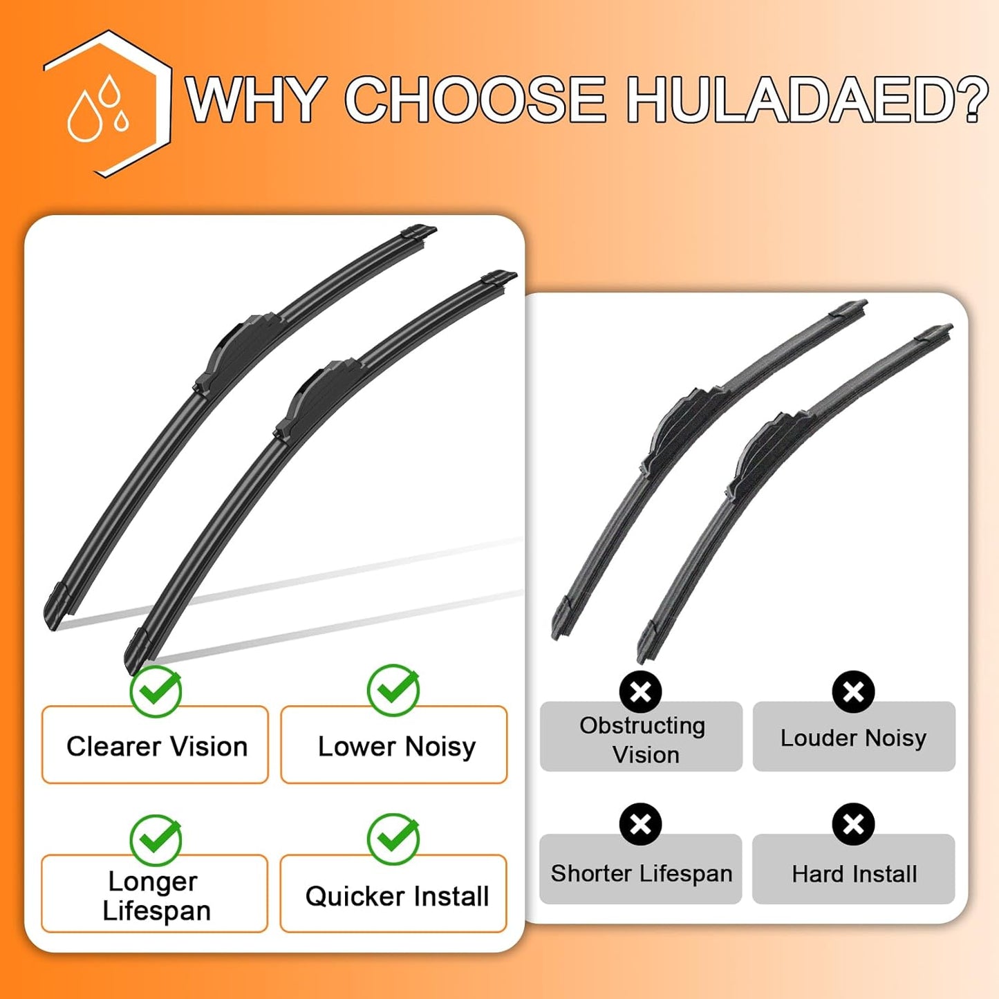 HULADAED® 26'' 17'' 14'' Windshield Wipers Replacement for Subaru Forester 2018-2012 Outback/Legacy 2019-2015,Silicone Front Rear Wiper blades for MY Car-All Weather & Quiet(3 PACK)