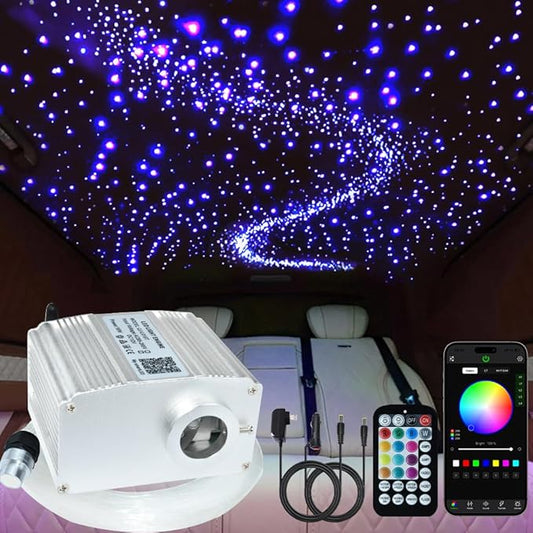 FIREWORK Starlight Headliner Kit, Fiber Optic Lights 10W RGBW Twinkle+Music Effect+APP+Remote, Mixed Diameter Fibers 360pcs of 9.8ft/3m (0.03+0.04+0.06in) for Star Lights for Car/EV & Home Ceiling