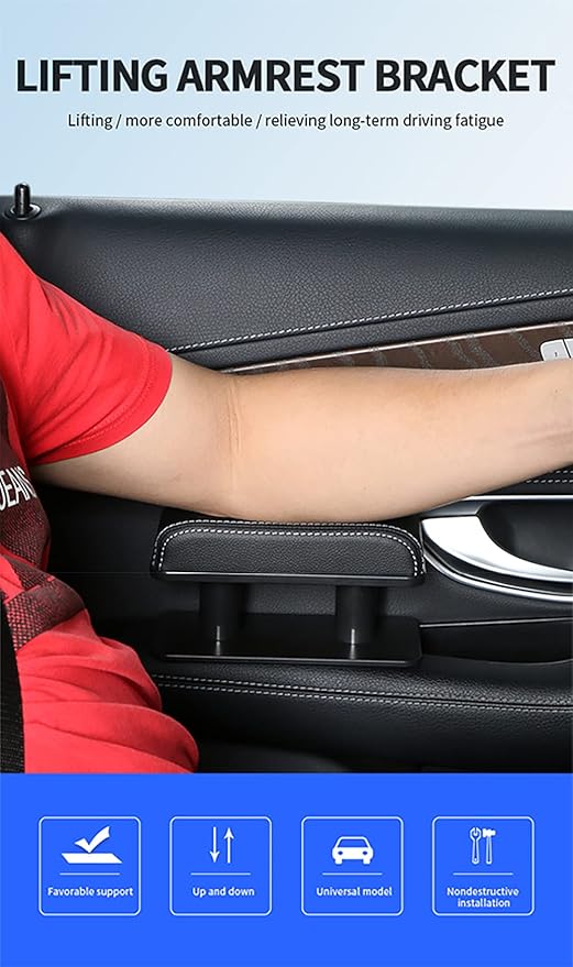 JEYODA Car Armrest Pad, Left Elbow Support, General Leather Booster Pad, Central Armrest Box, Adjustable Armrest (Brown)