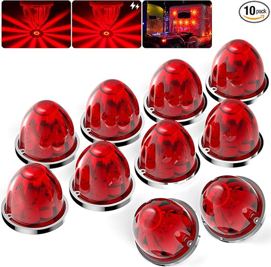 BJZ 10Pcs Red Watermelon LED Strobe+Constant Marker Lights Dual Function Watermelon-Shaped Side Marker Clearance Tail Top Cap Roof Lights for Trailer Truck Semi-Trailer Heavy-Duty Truck Bus Van