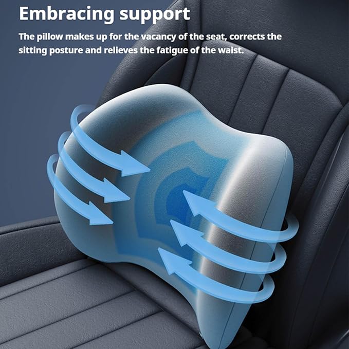 Car Headrest & Lumbar Support Cushion, Ergonomic Car Seat Headrest & Lumbar Cushion with Adjustable Strap for Neck Back Pain Relief, Memory Foam & Breathable Car Head Lumbar Rest Set (Blue)