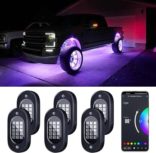 Honalia LED Rock Lights for Trucks 6 pods, Multicolor RGB Underglow Kit for Cars with Bluetooth APP Control for ATV Accessories Golf Cart Four Wheeler RZR UTV Truck Accessories
