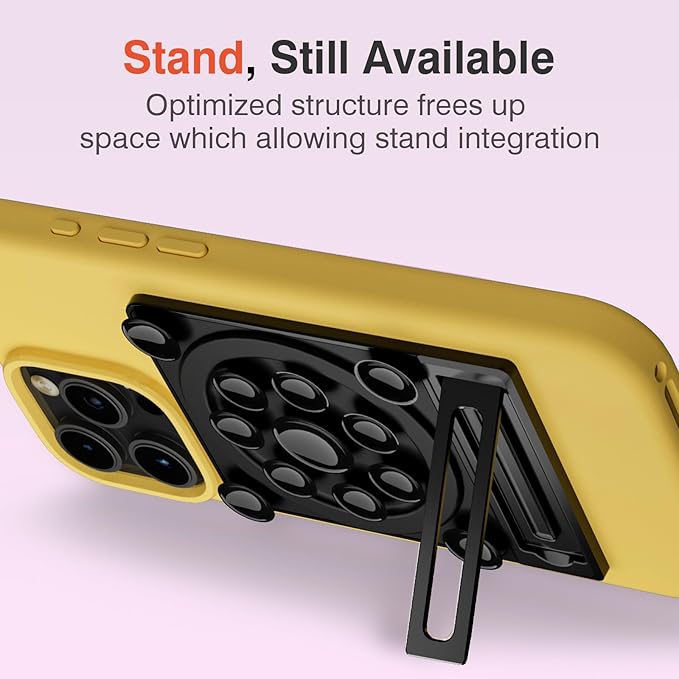 SEMBO Silicone Suction Phone Case Adhesive Sticky Grip Stand with Mag-Back for MagSafe Car/Wall Mounts, Strong Magnetic Holder for Fridge, Gym Equipment, Shower, Hands-Free Selfie (Black, Magnetic)
