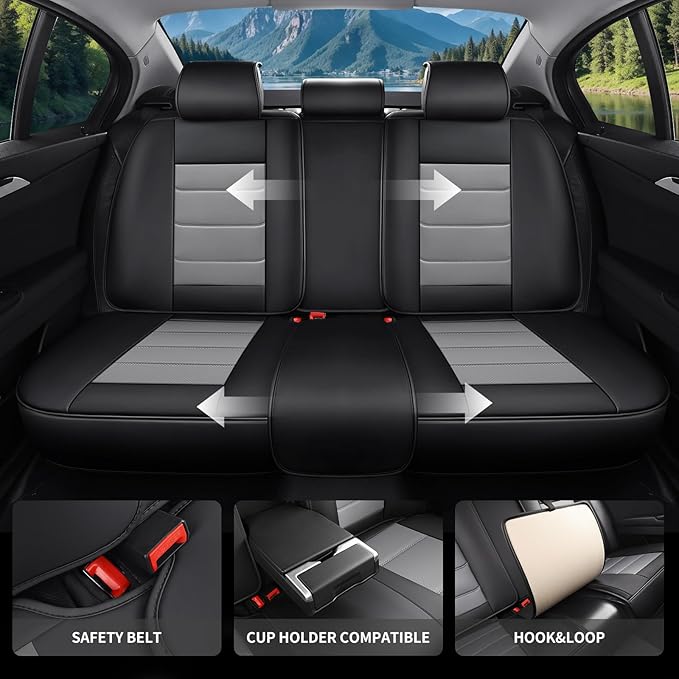 Car Seat Covers Full Set Custom Fit for Ford Focus 2000-2018 - Premium Faux Leather with Lumbar Support, Breathable, Anti-Slip & Full Wrapping Edge (Black&Gray,Full Set)