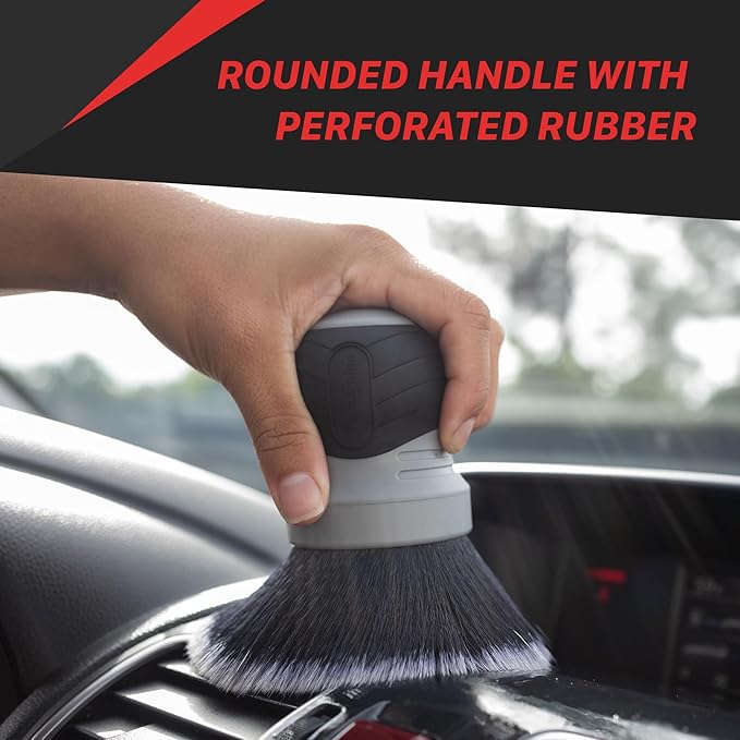 Maxshine Universal Gray Ultra Soft Large Bristle Brush with Storage Rack – Curved Grip & Ultra Soft Bristles – Ideal for Dashboard, Displays, Air Vents – Premium Interior Detailing Brush