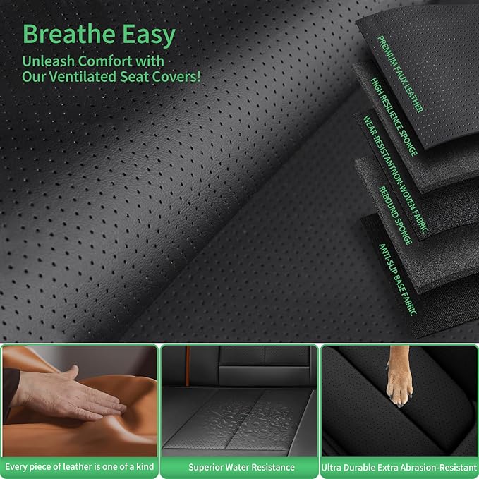 Fit Fj Cruiser Car Seat Covers for Toyota Fj Cruiser 2007-2013 2014 -Upgraded Premium Waterproof & Breathable Leather,Airbag Compatible,All-Weather Seat Cushion Protector,Full Set,Black-Brown