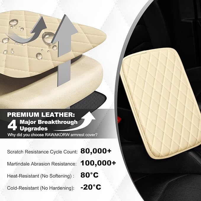 Upgraded Car Center Console Cover Fit for Corolla Cross Faux Leather Car Armrest Cover Cushion with 2 Storage Bags,Car Armrest Storage Box Interior Accessories(Beige&Whiteline)