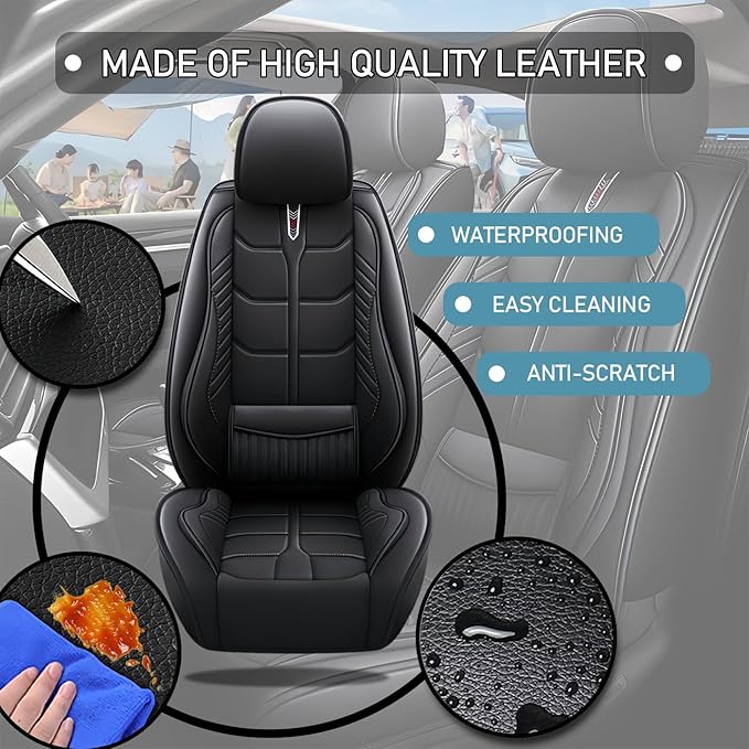 Leather Car Seat Covers Fit for Toyota Prius 2004-2024, 5 Seater Car Seat Cover, Premium Waterproof, Scratch Resistant Car Interior Accessories (Full Set Black)