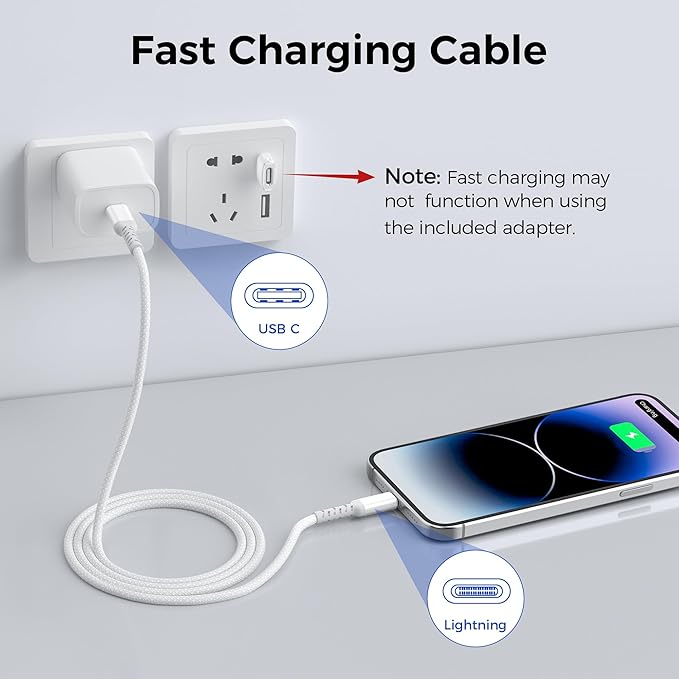Basesailor USB C to Lightning Charger Cable 6.6FT with USB A Adapter,USB Type C Fast Charging Power Cord for Apple iPhone 14 13 12 11 Mini Pro Max Plus,XS XR X 8 7 6 5 SE,iPad 8 9 8th 9th Generation