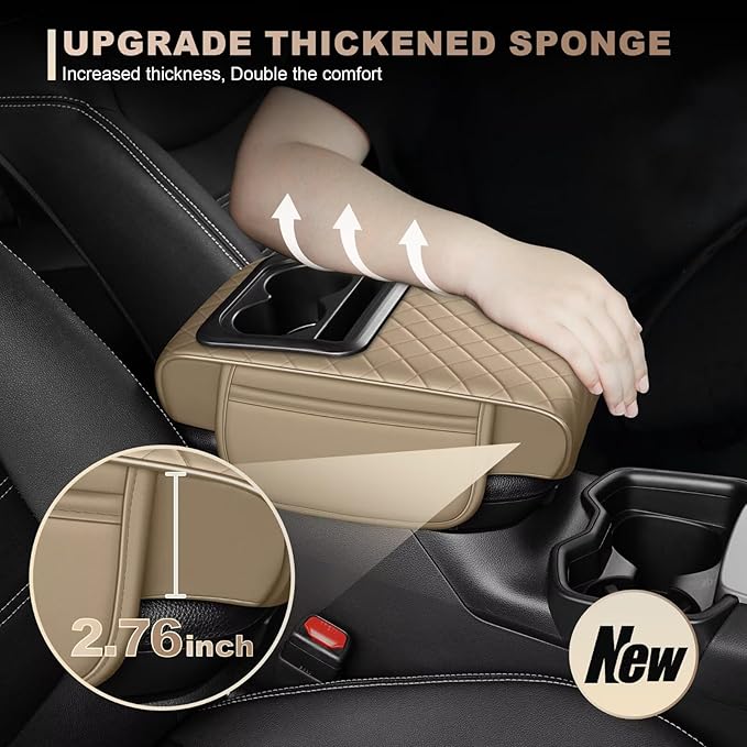 Center Console Cover Fit for Avalon Faux Leather Car Armrest Cushion with Storage Bags, Cup Holder ＆ Phone Storage Multifunctional Middle Console Cover(Beige)