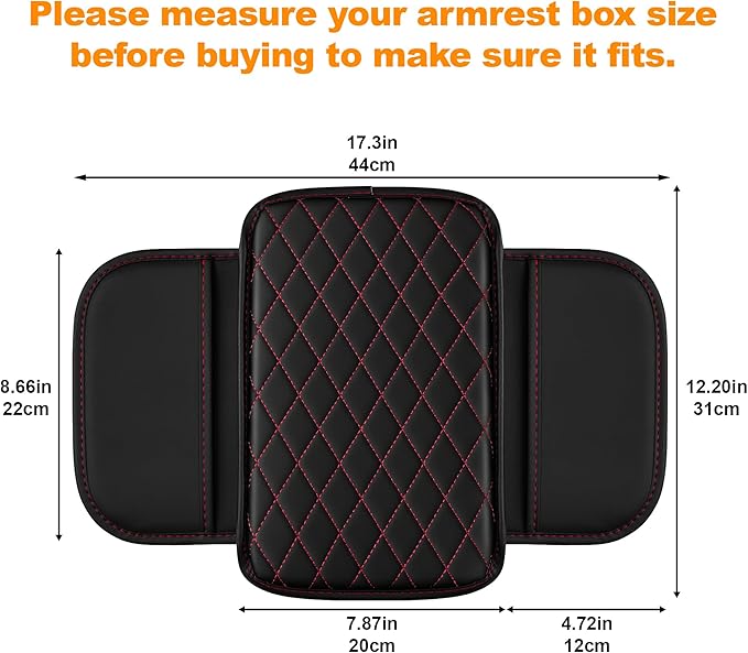 Center Console Cover for Cars Fit for Jeep Cherokee Leather Armrest Covers with 2 Storage Bags(Black&Red)