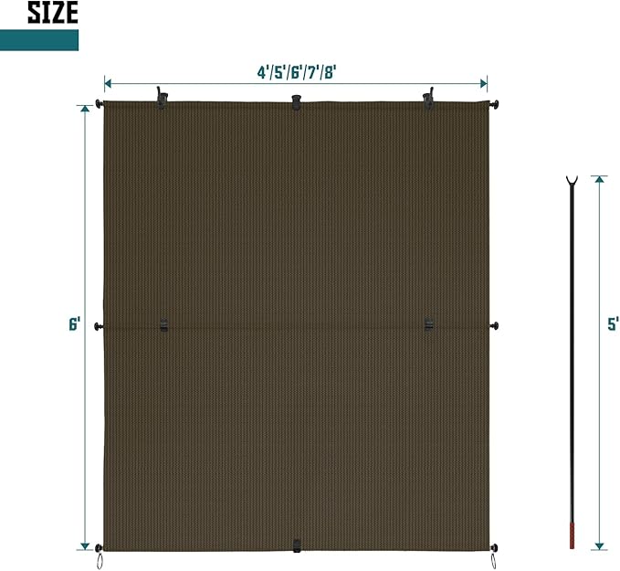Bynbbur 7'W x 12'H Outdoor Patio Shades Foldable Roller Blinds, 220 GSM Sun Shade Roll Up Porch Screens Exterior Shade Cloth for Deck Pergola Backyard, Brown