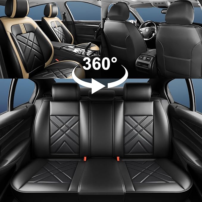 CX-30 Car Seat Covers Fit for Mazda CX-30 2020-2026, Full Coverage Premium Leather Waterproof Breathable Seat Covers, Automotive Seat Protectors, Airbag Compatible(Full Set Seats, Black Beige)