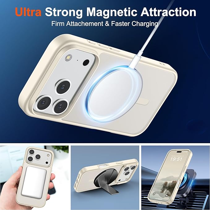 SUPFINE Magnetic for iPhone 17 Pro Case (Compatible with MagSafe)(Military Grade Drop Protection) Translucent Matte Shockproof with Anti-Fingerprint Phone Cover,Antique White