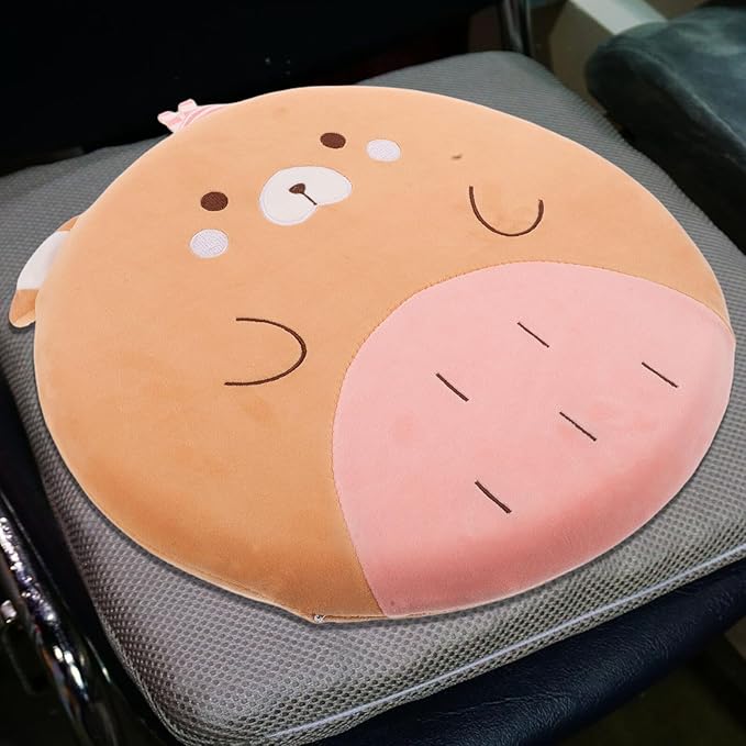 Memory Foam Car Seat Cushion and Lumbar Support Pillow, Non-Slip Back Support for Office Chair, Wheelchair, and Driving Comfort, Small Bear Design, Ergonomic Long Sitting Pad