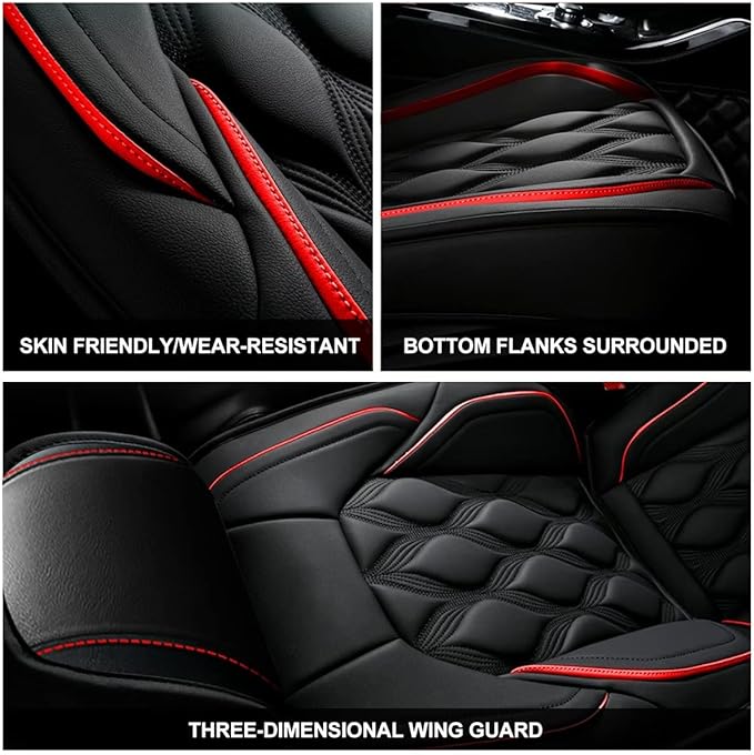 AOMSAZTO Front Seat Covers Fit for Outback 2007-2026 Waterproof Faux Leather Car Seat Cover Compatible with Airbag(2PCS Front, Black&Redline)