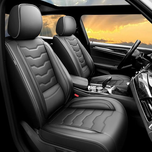 Fit Kona Car Seat Covers for Select Hyundai Kona 2018-2025 2026. Premium Leather, Waterproof， Breathable, Scratch-Resistant & All-Weather Seat Cushion Protector (Full Set, Black)