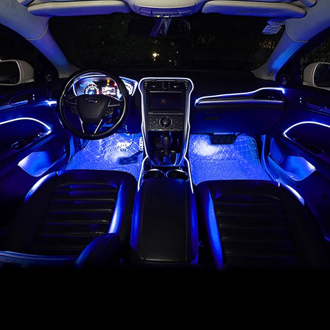 64 Colors Car Ambient Lighting Fiber Optic RF Remote + APP Control Multicoloured Music Car Atmosphere Decorative Lighting Kit 1W DC 12V-24V 4m