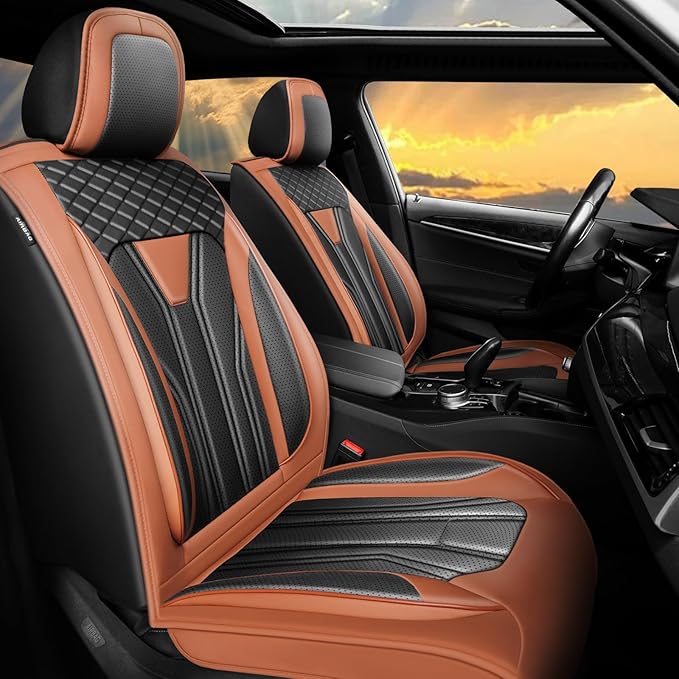 Fit Kicks Car Seat Covers Premium Leather Compatible with Nissan Kicks 2018 2019-2026 (5 Seats Full Set Waterproof Breathable All-Weather Seat Cushion Protector（5 Seats Brown & Black)