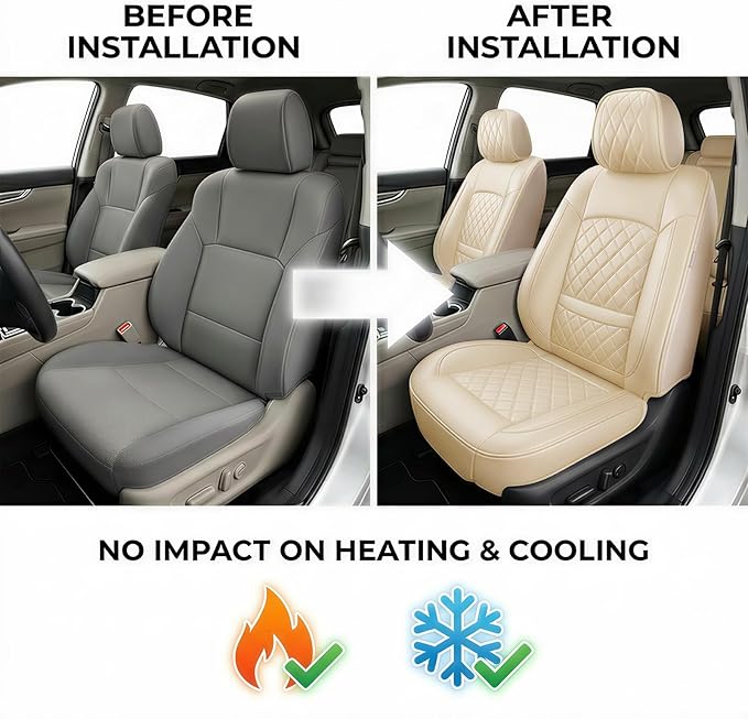 Fit Ioniq Car Seat Covers for Hyundai Ioniq 2017-2026 - Premium Leather, Waterproof, All-Weather, Airbag Compatible, Anti-Slip, Breathable, Easy Install, Seat Protectors, Full Set, Beige