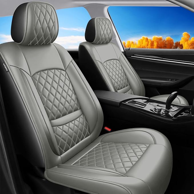 Santa Fe Seat Covers Custom Fit for Hyundai Santa Fe 2007-2026 (Only 5-Seat Version) - Full Set Premium Leather, Waterproof, All-Weather, Airbag Compatible, Car Seat Protectors (Gray)