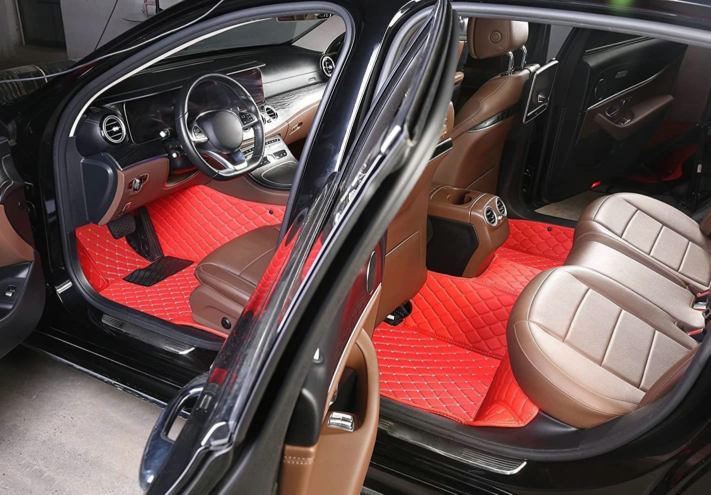 Custom Artificial Leather Waterproof All-Weather Car Floor Mats Fit for 99% Sedan SUV Sports Car Vehicle Car Mat (Beige)