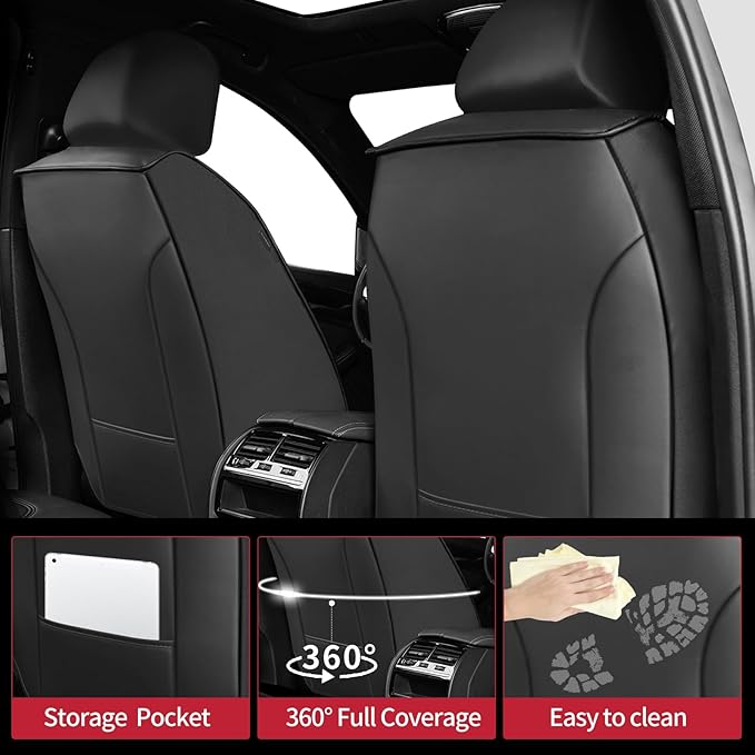 Fit 4Runner Car Seat Covers (5 Seats) for Select Toyota 4Runner 2003-2024 2025 2026 - Full Coverage Leather,Airbag Compatible, Waterproof & All Weather Seat Cushion Protector,Full Set,Black