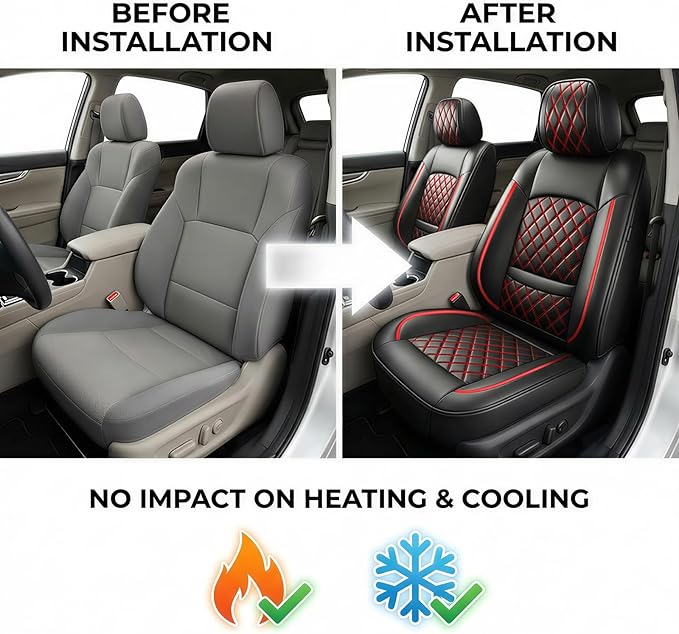 Fit for Santa Cruz Seat Covers Compatible with Hyundai Santa Cruz 2022-2026 - Waterproof Breathable Leather Automotive Seat Cushions Protector,Airbag Compatible,Full Set 5 Seats(Redline)