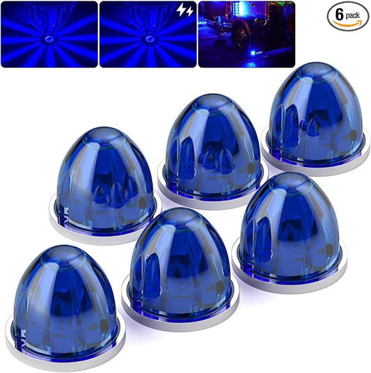 BJZ 6Pcs Blue Watermelon LED Strobe+Constant Marker Lights Dual Function Watermelon-Shaped Side Marker Clearance Tail Top Cap Roof Lights for Trailer Truck Semi-Trailer Heavy-Duty Truck Bus Van