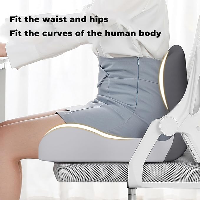 Back and Seat Cushion, Soothe+Cushion,Car Seats with Lumbar Support,Memory Foam Non Slip Skin with Back Support for Office Chair, Car (Navy Blue)