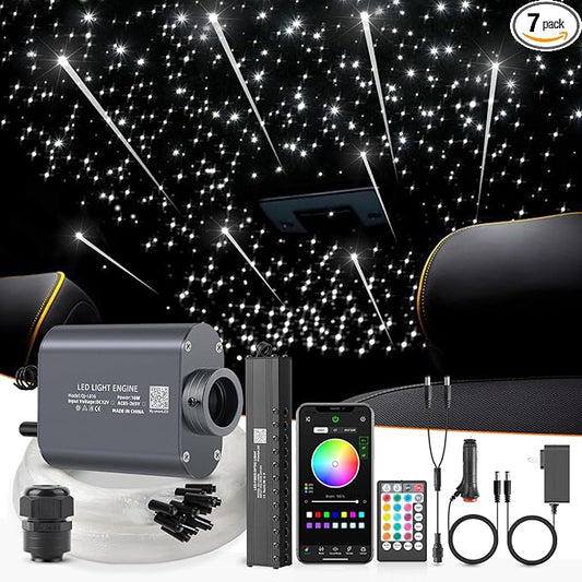 Meteor 16W Starlight Headliner Kit, Star Light Headliner with Bluetooth APP/Remote/Music Mode, Fiber Cable 550pcs*0.03in*13.1ft+Shooting Star kit for Car Roof&Home Decoration