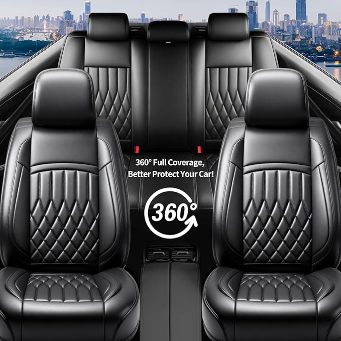 Fit Santa Fe Seat Covers Custom Fit for Hyundai Santa Fe 2005-2026 (Only 5-Seat Version) - Full Set Premium Leather, Waterproof, All-Weather, Airbag Compatible, Car Seat Protectors (Black)