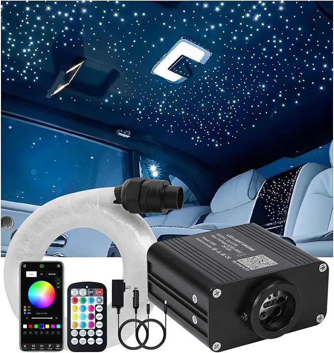 Small Size 16W Twinkle RGBW APP Fiber Optic Lights, Music Activated 550pcs*0.03in(9.8ft/3m) Optical Fiber Star Ceiling Light Kit for Car Truck Headliner Star/Home