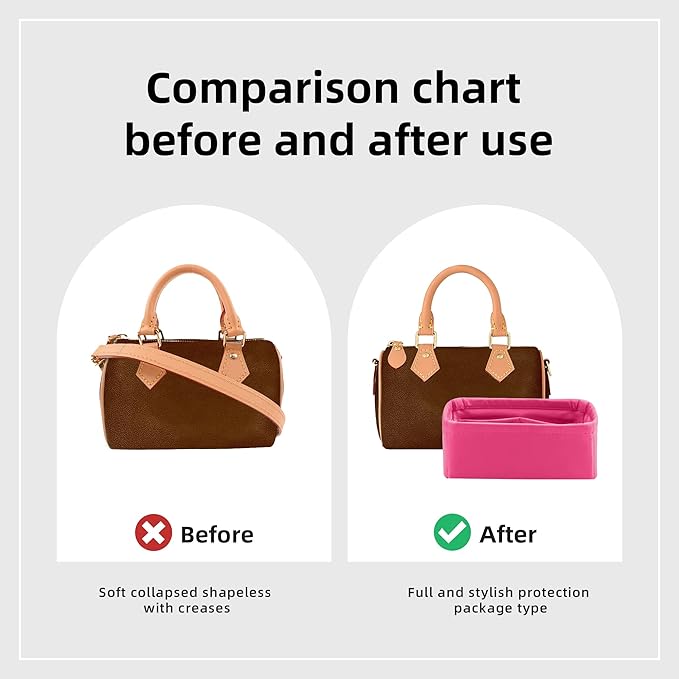 DGAZ Silk Purse Organizer Insert Fits LV Speedy 16/20/25/30/35/40/45 bags，Silky Smooth Bag Organizer，Luxury Handbag & Tote Shaper(Rose pourpre,New nano 16)