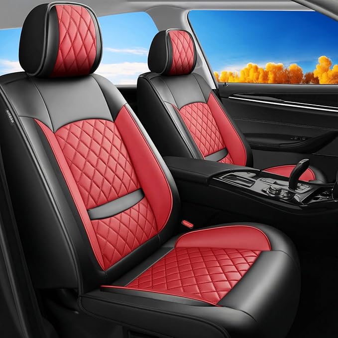 Fit for Santa Cruz Seat Covers Compatible with Hyundai Santa Cruz 2022-2026 - Waterproof Breathable Leather Automotive Seat Cushions Protector,Airbag Compatible,Only 2 Front seat Covers(Red)