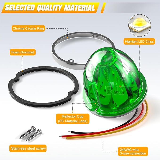 BJZ 2Pcs Green Watermelon LED Strobe+Constant Marker Lights Dual Function Watermelon-Shaped Side Marker Clearance Tail Top Cap Roof Lights for Trailer Truck Semi-Trailer Heavy-Duty Truck Bus Van