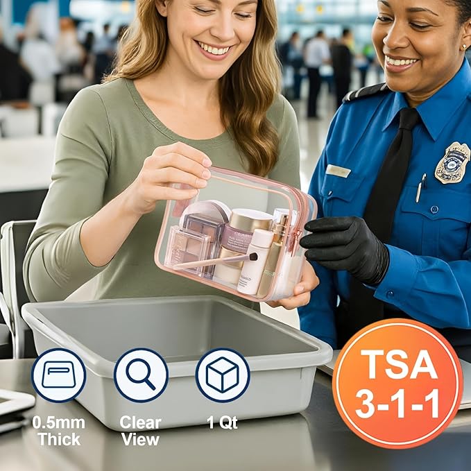 PACKISM TSA Approved Toiletry Bag 3 Medium - Quart Size Clear Makeup Bag for Carry On, Airport Security Compliant Clear Travel bag for Toiletries with Reinforced Seams, Bright Rose Red