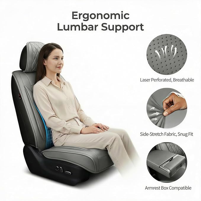 Fit Ioniq Car Seat Covers for Hyundai Ioniq 2017-2026 - Premium Leather, Waterproof, All-Weather, Airbag Compatible, Breathable, Easy Install,Only 2 Front seat Covers,Gray