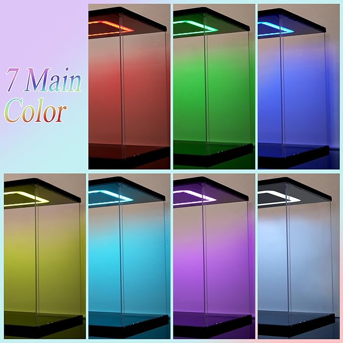Clear Acrylic Display Case with Light for bearbrick, Multiple Color Lights Dustproof Protection Display Box for Collectibles Action Figures（9.8×8×15.7inch）