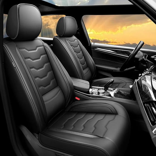 Fit Murano Car Seat Covers Compatible with Nissan Murano 2004-2025 2026 - Full Set Premium Leather， Waterproof Breathable， All-Weather Seat Cushion Protecto&Airbag Compatible（Full Set,Black