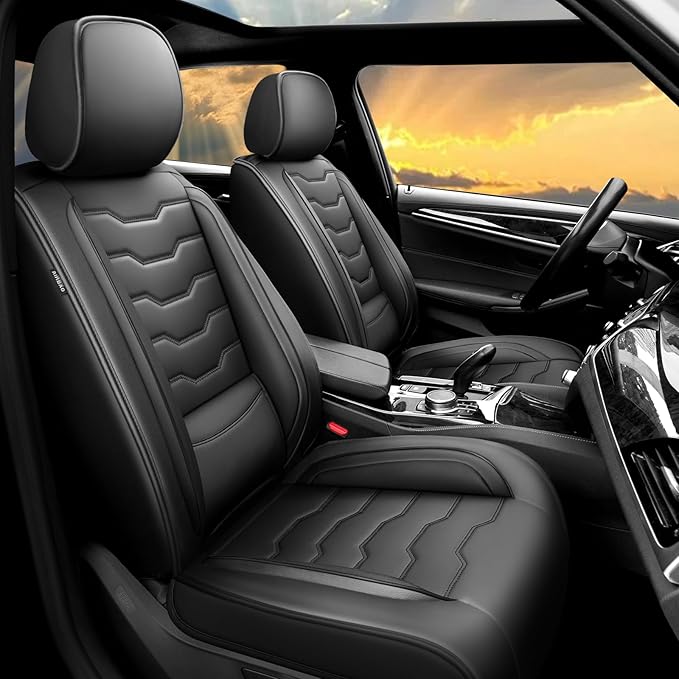 Fit Frontier Car Seat Covers Compatible with Nissan Frontier 2010-2025 2026 -Full Set Premium Leather， Waterproof Breathable， All-Weather Seat Cushion Protecto&Airbag Compatible（Full Set,Black