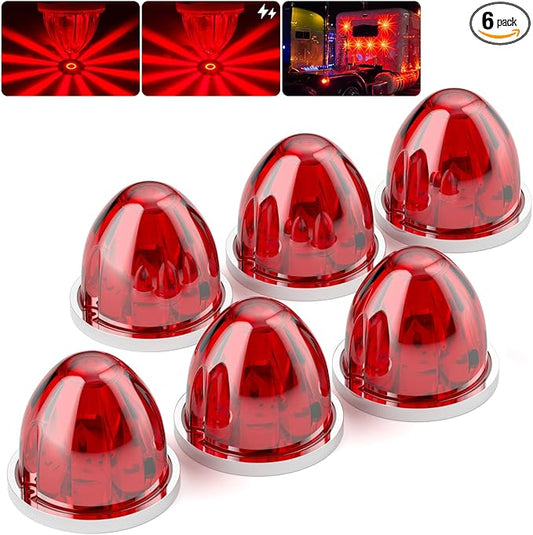 BJZ 6Pcs Red Watermelon LED Strobe+Constant Marker Lights Dual Function Watermelon-Shaped Side Marker Clearance Tail Top Cap Roof Lights for Trailer Truck Semi-Trailer Heavy-Duty Truck Bus Van