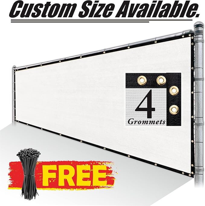 Royal Shade Custom Size 5' x 15' White Fence Privacy Screen Windscreen Cover Netting Mesh Fabric Cloth - Cable Zip Ties Included (We Make Custom Size)
