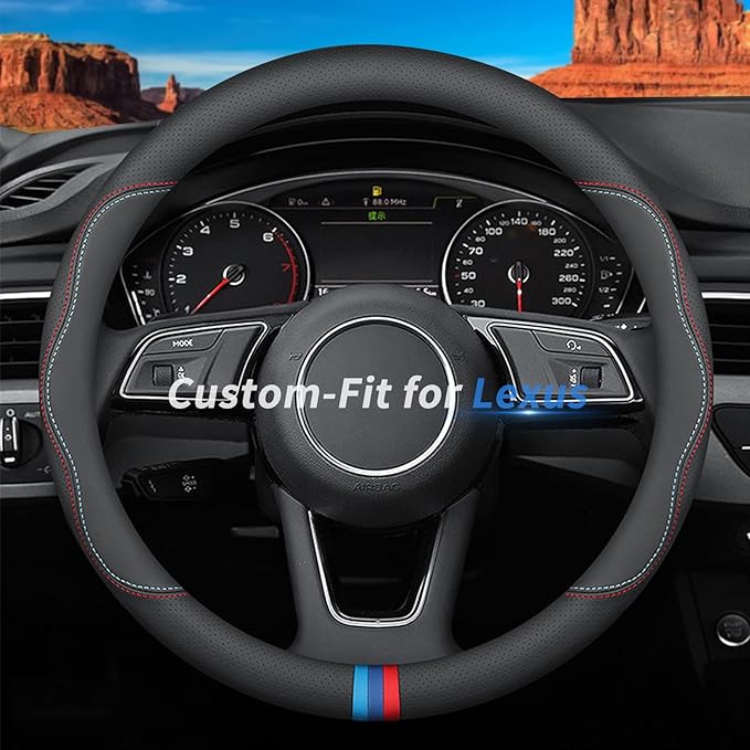 Custom-Fit Leather Steering Wheel Cover for Lexus, Non-Slip, Breathable, C-Style, For Lexus Accessories